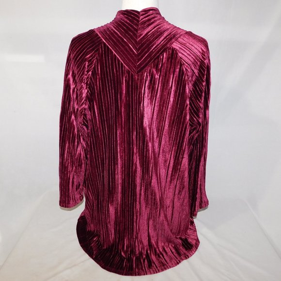 Andrea Jovine Womens L Long Sleeve Draping Burgundy WINE Velour Open Cardigan - Picture 5 of 8